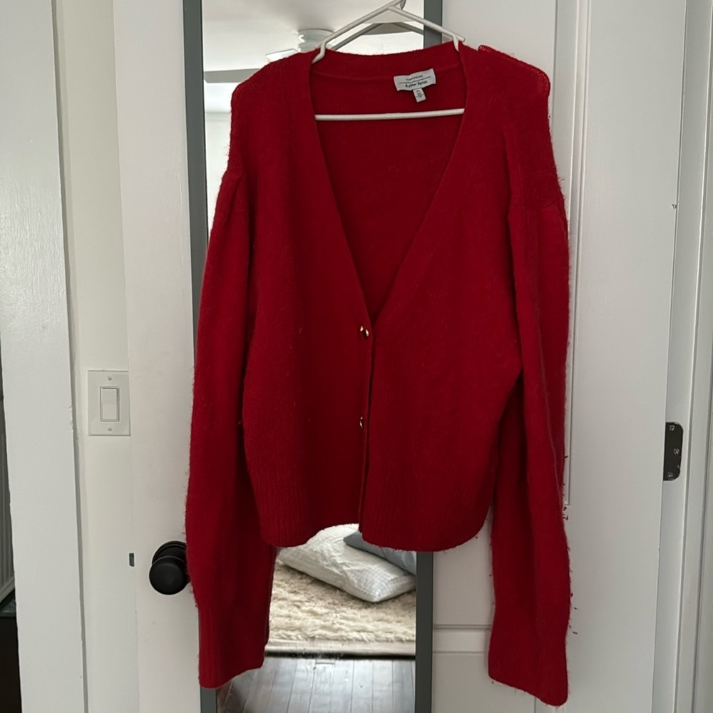 And Other Stories red cardigan with golden hearts buttons